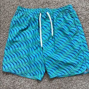 Fair Harbor Turquoise and Blue Diagonal Stripe Swim Trunks